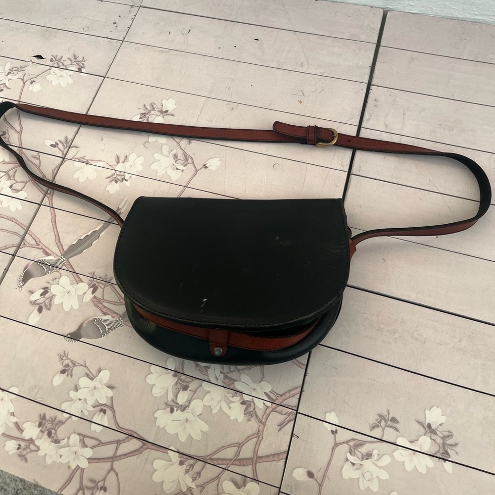 Vintage Black and Brown Crossbody Bag with Gold Accent - Picture 7 of 7